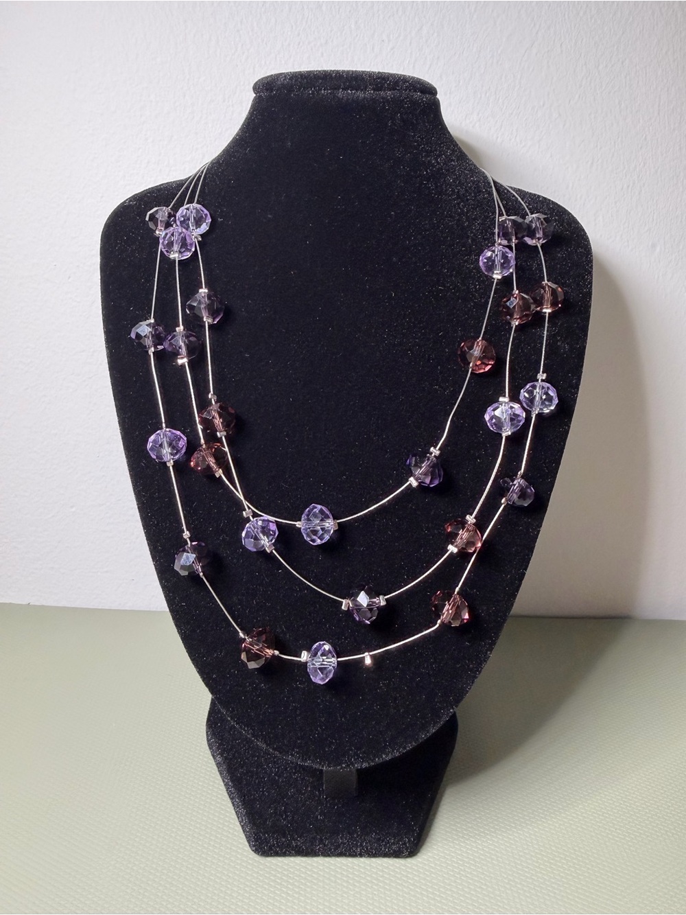 Real crystal  Multi-Strand Purple & Brown Bead Necklace